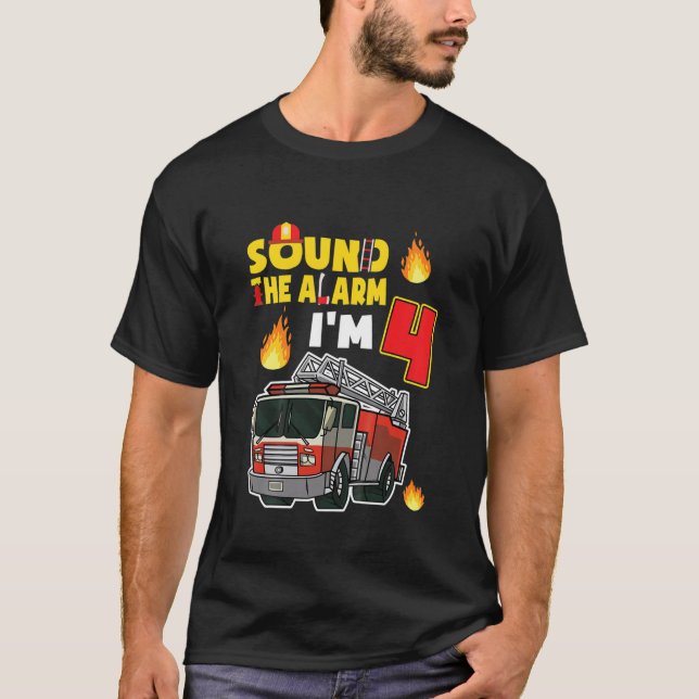 Ungar Ljud Alarm I är 4 Little Firefighter 4Rd T Shirt (Framsida)