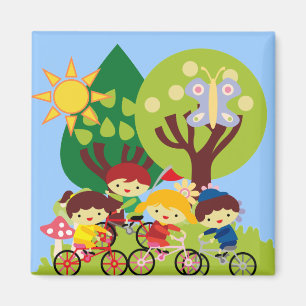 Ungar på cyklar magnet