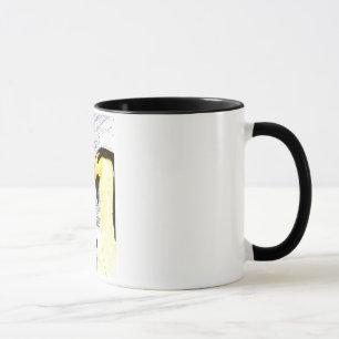 Ungar som drar pingvinfamiljmuggen mugg