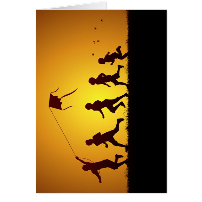 Ungar som flyger en drake hälsningskort (Framsidan)