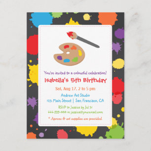 Ungar som målar Splats, målar partyinbjudningar Inbjudningar