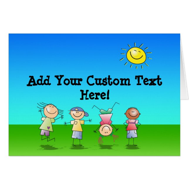 Ungar som utomhus leker på en solig dag hälsningskort (Framsidan Horizontal)