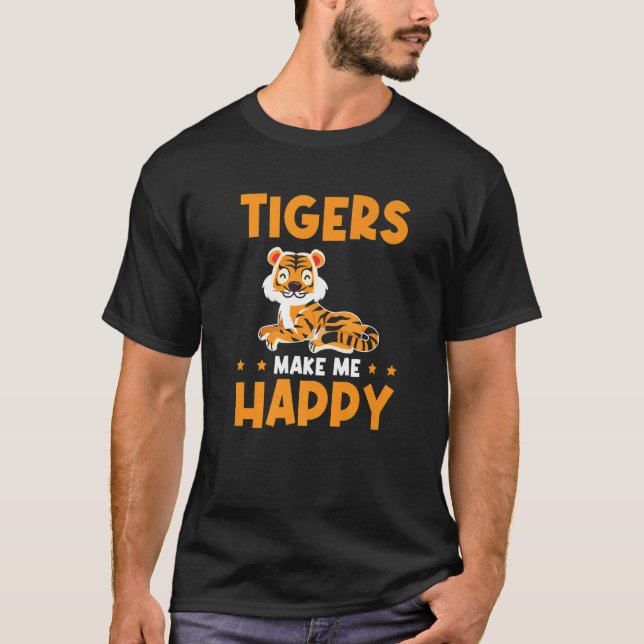 Ungar Tiger Vild Djurstigers gör mig Lycklig T Shirt (Framsida)