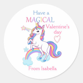 Ungar Valentindagen Unicorn Rosa Magic Runt Klistermärke