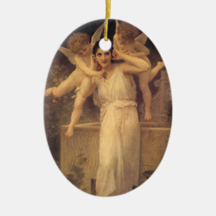 Ungdom av Bouguereau, viktorianska änglars porträt Julgransprydnad Keramik