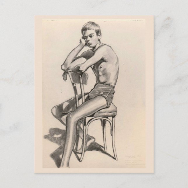 Ungdom i Swimwear Sitta på en stol Vykort (Framsida)