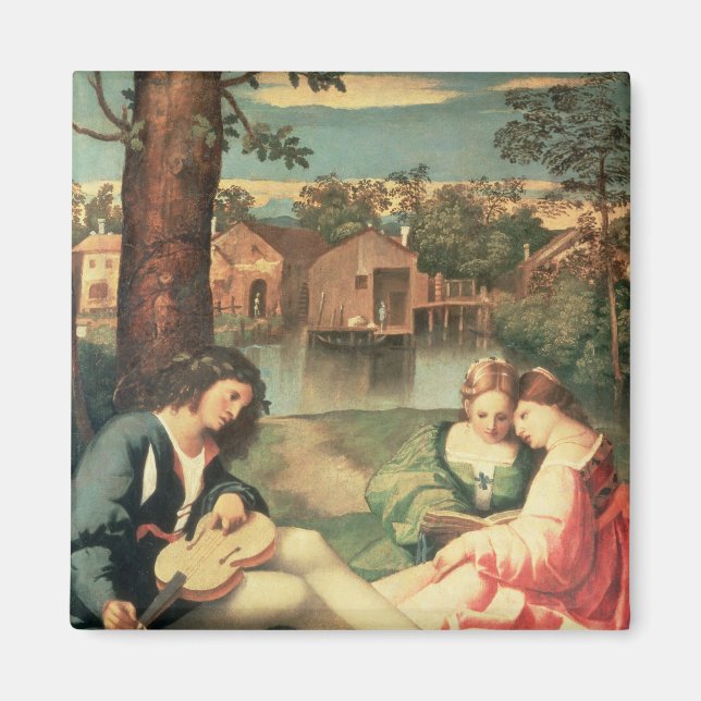 Ungdom med gitarr och två flickor sitta magnet (Framsidan)