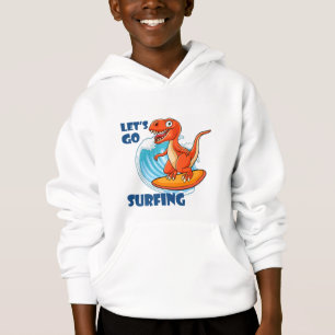 Ungdom Vit Surfande Dinosaurie Hoodie Storlek M T Shirt