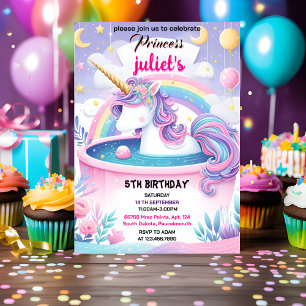 Ungdomar, gullig lila rosa unicorn 1:a födelsedag inbjudningar