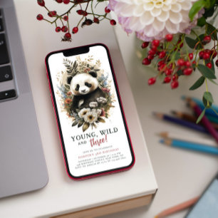 Ungdoms Vild 3:e födelsedagen Barn Cute Panda Inbjudningar