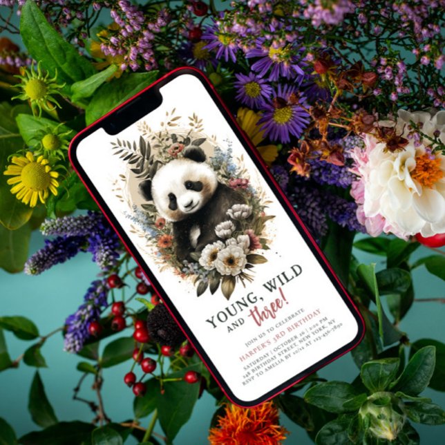 Ungdoms Vild 3:e födelsedagen Barn Cute Panda Inbjudningar (Skapare uppladdad)