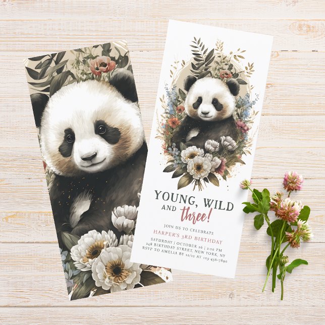 Ungdoms Vild 3:e födelsedagen Barn Cute Panda Inbjudningar (Skapare uppladdad)