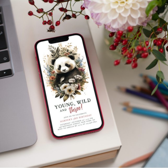 Ungdoms Vild 3:e födelsedagen Barn Cute Panda Inbjudningar (Skapare uppladdad)