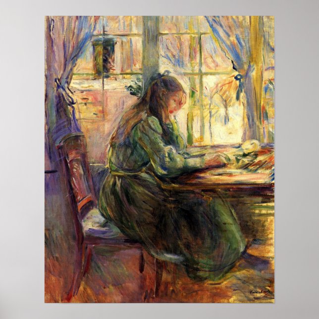 Ungdomsflicka som skriver av Berthe Morisot Poster (Framsidan)