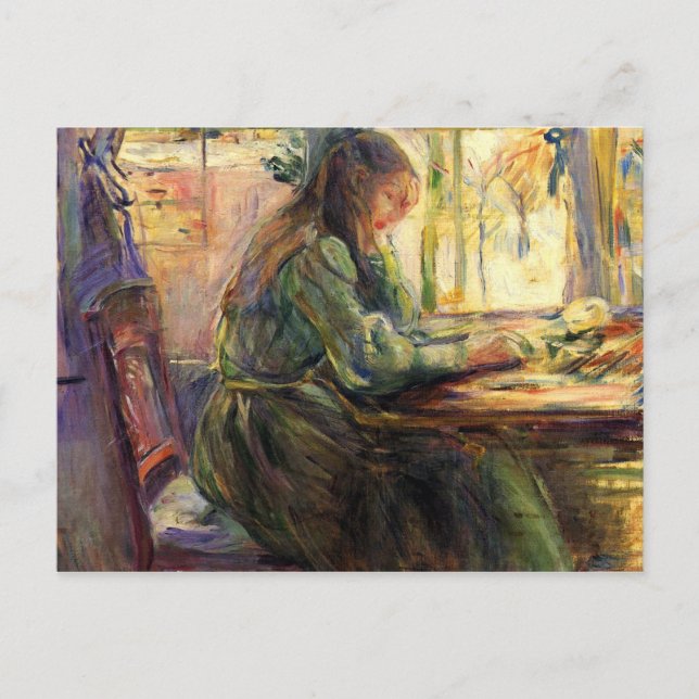 Ungdomsflicka som skriver av Berthe Morisot Vykort (Framsida)
