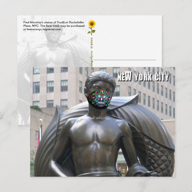 Ungdomsstaty w/calvera ansikte mask - NYC H-vykort Vykort (Fram/baksida)