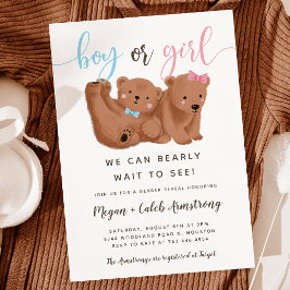 Unge Bear Themsen Gender Reveal Party Inbjudningar