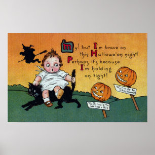 Unge på katt- och JOL-Signpostsvintage Halloween Poster