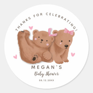 Unge Twin Bears Girls Baby Shower Runt Klistermärke