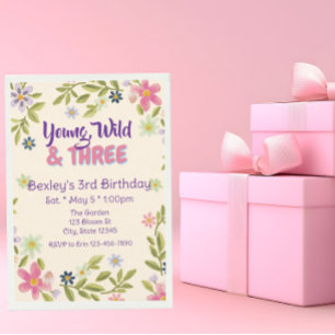 Unge, vild & tre vilda blommor, 3-årsdag inbjudningar