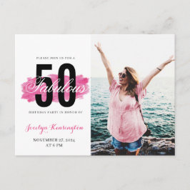Ungefär 50:e födelsedagsfoto av Shock rosa med vat Vykort