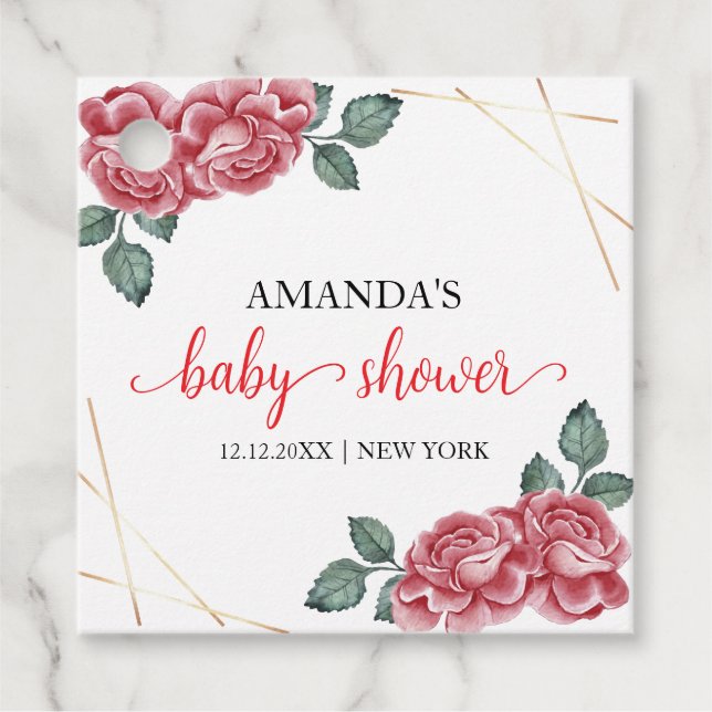 Ungefär babystövel i Modern Elegant Ro Blommigt Gåvor Etiketter (Framsida)