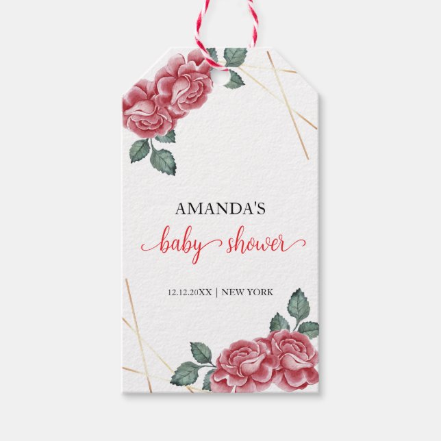 Ungefär babystövel i Modern Elegant Ro Blommigt Presentetikett (Framsidan)