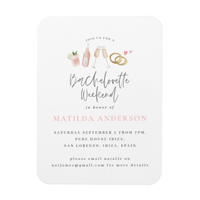 Ungefär rosa champagne chic bachelorette Trä a Magnet (Vertikal)