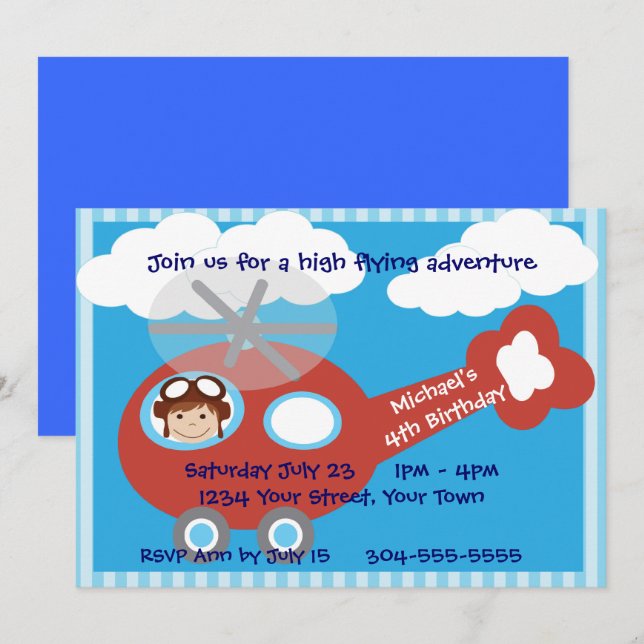 Ungehelikopterfödelsedagsfest Inbjudningar (Fram/baksida)