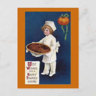 Ungekock med thanksgiving för pumpapajvintage helg vykort