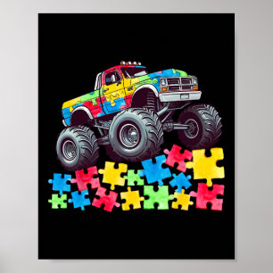 Unger Monster Lastbil kör över Pusles Autism Awar Poster