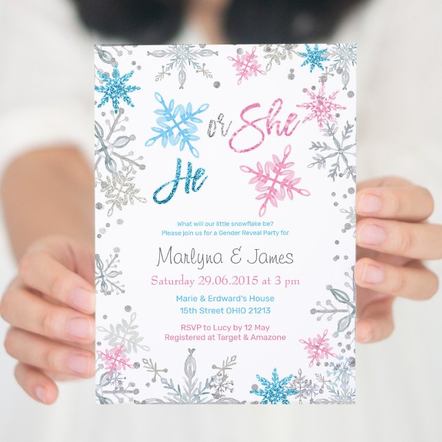 Ungerland Winter Snowflake Gender Reveal Inbjudan (Skapare uppladdad)