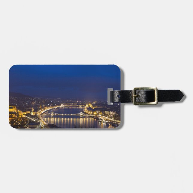 Ungern Budapest på nattpanorama Bagagebricka (Horisontell Framsida)
