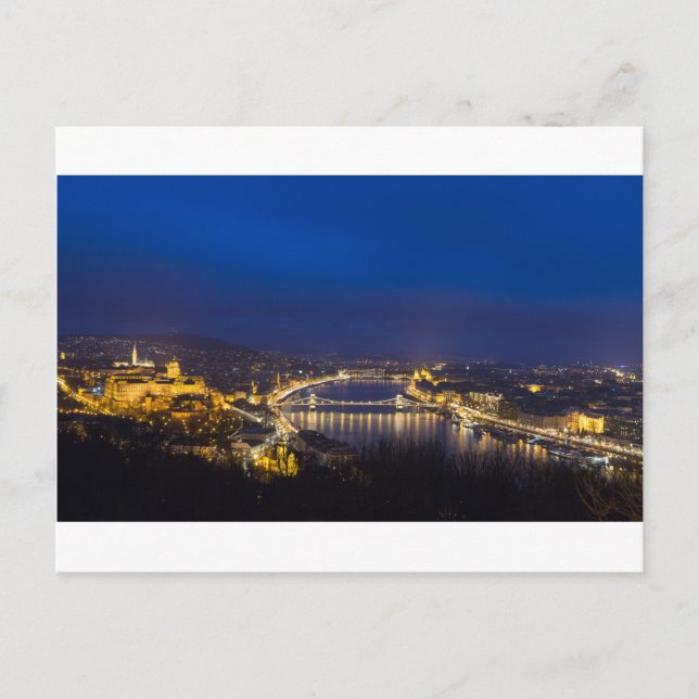 Ungern Budapest på nattpanorama Vykort (Framsida)