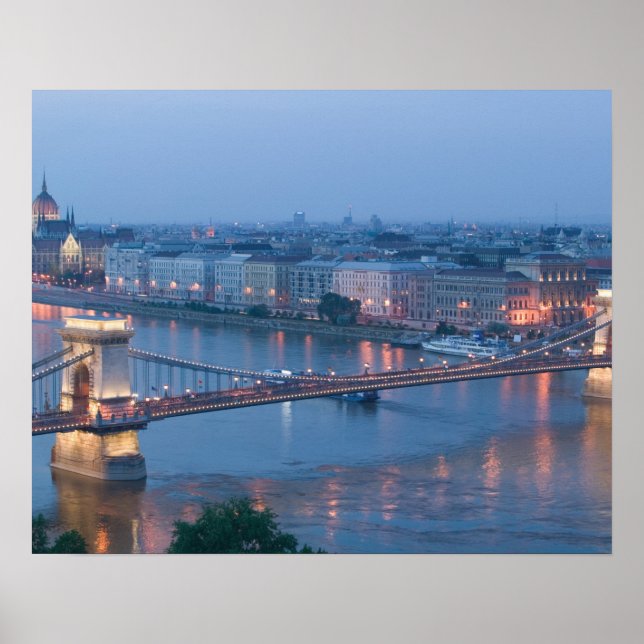 UNGERN, Budapest: Szechenyi (Kedjebro) Bridge, 3 Poster (Framsidan)