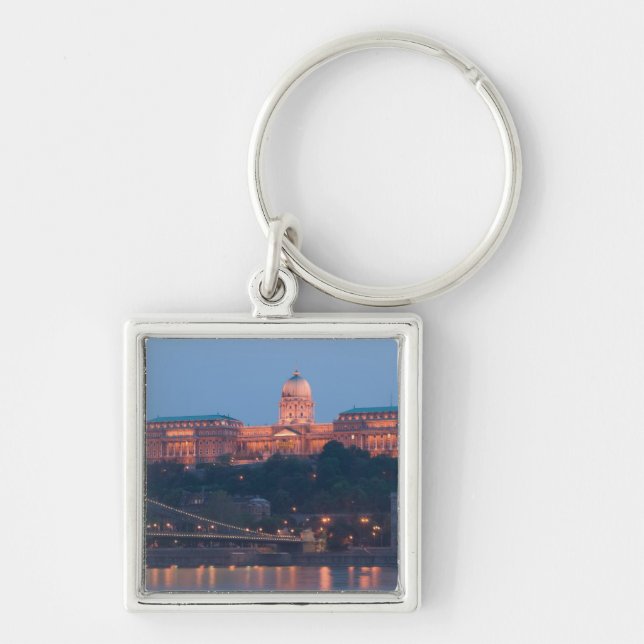 UNGERN, Budapest: Szechenyi (Kedjebro) Bron, Fyrkantig Silverfärgad Nyckelring (Framsidan)