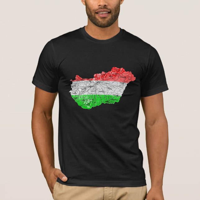 Ungern Flagga Färg Kart T-Shirt (Framsida)