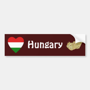 Ungern Flagga Heart + Karta Bumper Sticker Bildekal
