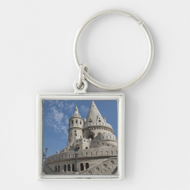 Ungern, huvudstad Budapest. Buda, Slottet 2 Fyrkantig Silverfärgad Nyckelring (Framsidan)