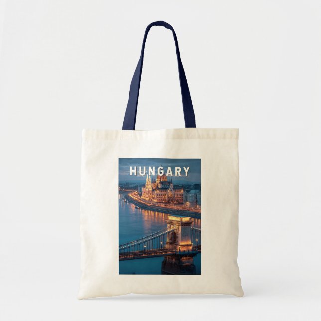 Ungern Illustration Resa Konst Vintage Tygkasse (Framsidan)