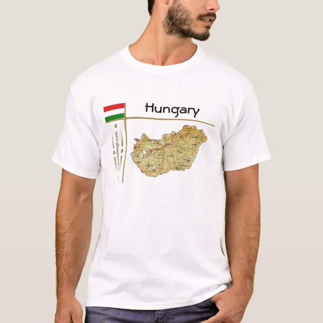Ungern Karta + Flagga + Avdelning T-Shirt (Framsida)