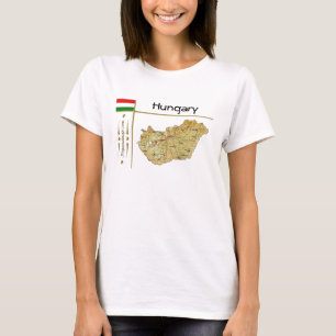 Ungern Karta + Flagga + Titel T-Shirt