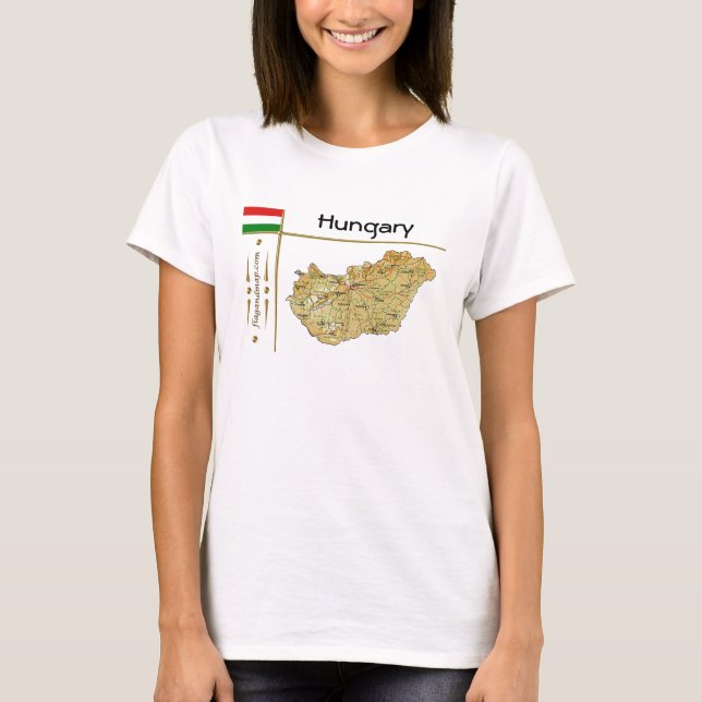 Ungern Karta + Flagga + Titel T-Shirt (Framsida)