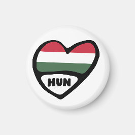 Ungern Land Code Flagga Heart, HUN Magnet