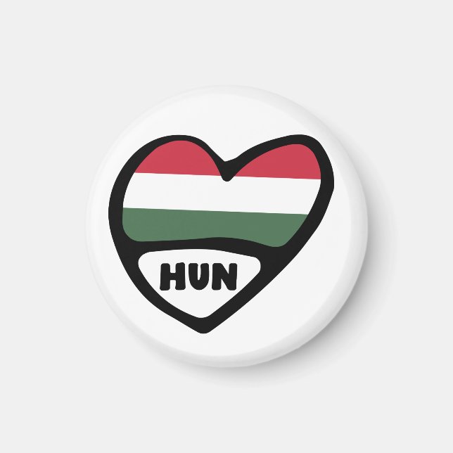 Ungern Land Code Flagga Heart, HUN Magnet (Framsidan)