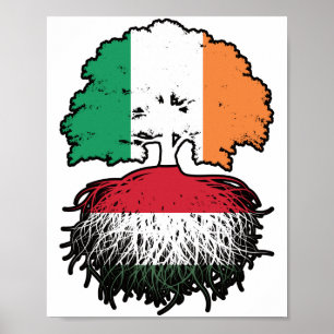 Ungern Ungerska irländska Träd Roots Flagga Poster