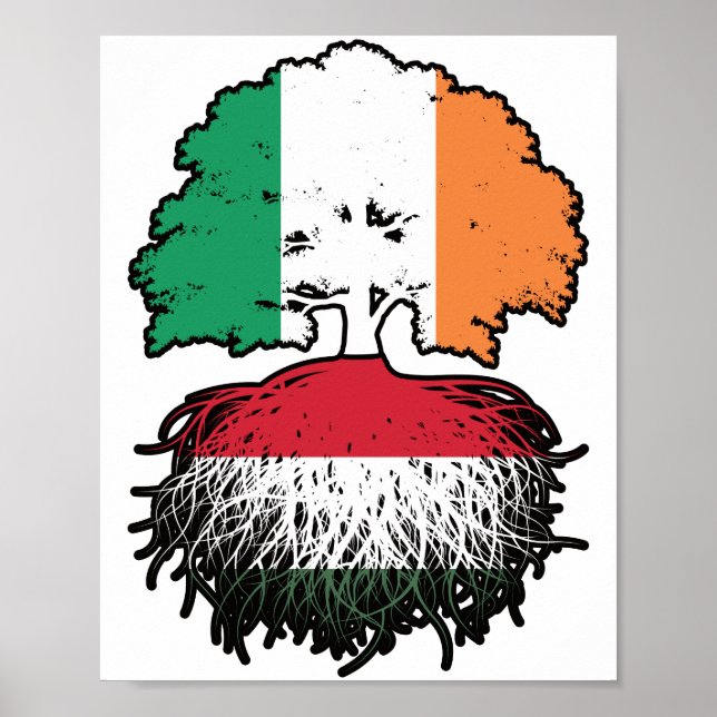 Ungern Ungerska irländska Träd Roots Flagga Poster (Framsidan)