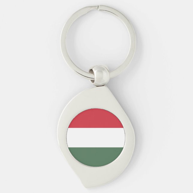 Ungerns flagga swirl silverfärgad nyckelring (Framsidan)