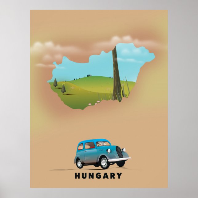 Ungerns illustrerade reseaffisch i karta poster (Framsidan)
