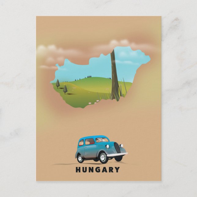 Ungerns illustrerade reseaffisch i karta vykort (Framsida)
